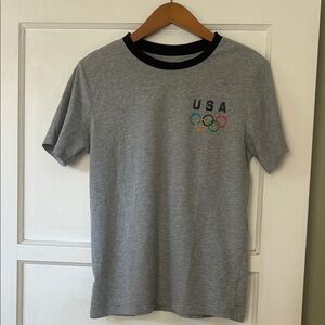 Team Apparel Grey USA Olympic Ringer Tee with Black Trim